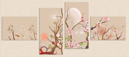 0090 Wall art decoration (set of 4 pieces) Florals