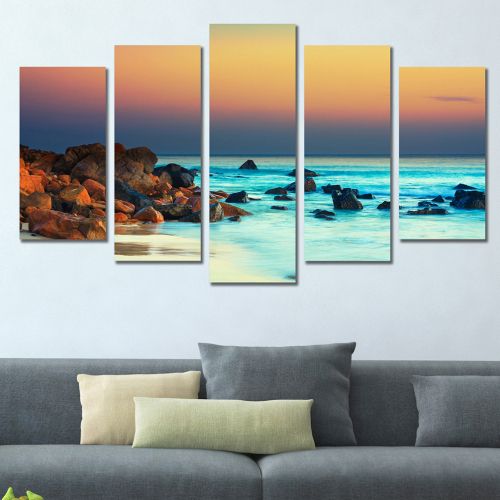 0304 Wall art decoration (set of 5 pieces)  Sunset over the sea