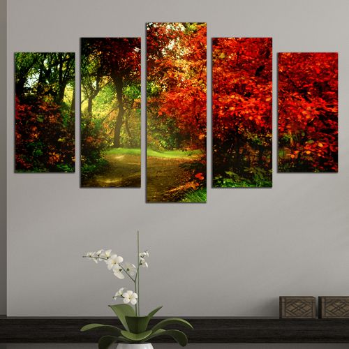 0653 Wall art decoration (set of 5 pieces) Colorful forest landscape