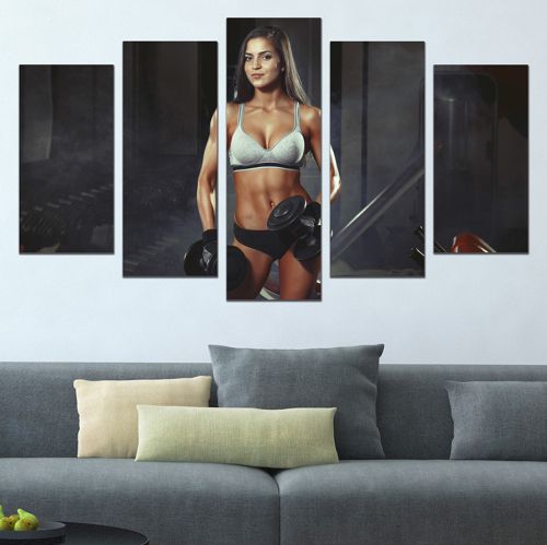 0654 Wall art decoration (set of 5 pieces) Fitness girl