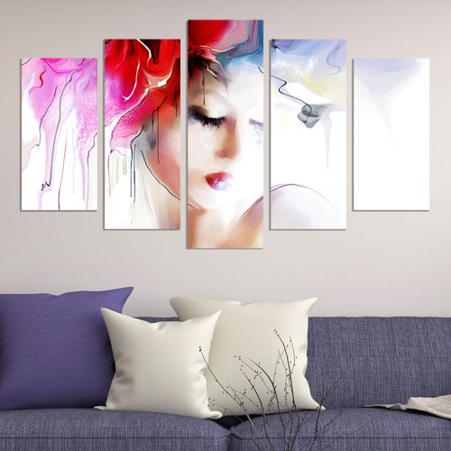 0656 Wall art decoration (set of 5 pieces) Beautiful tender  girl