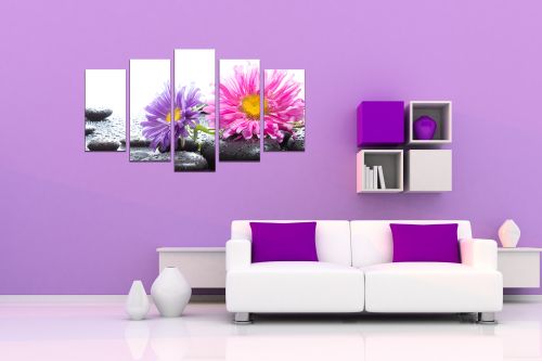 Zen canvas art composition with gerberas and stones