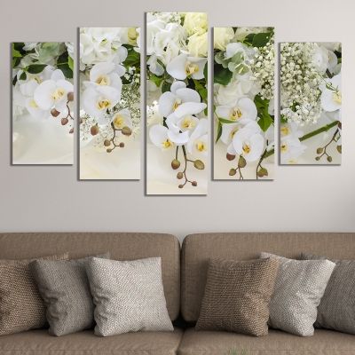 0663  Wall art decoration (set of 5 pieces) White orchids