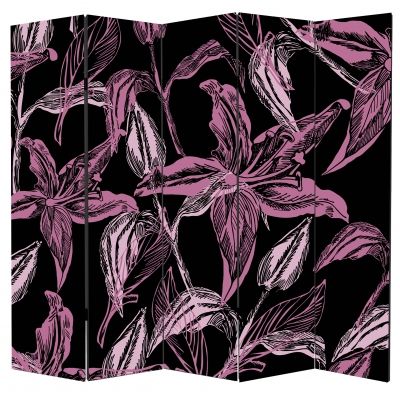 P0133_3 Декоративен параван Абстрактни цветя в лилаво и черно (3, 4 , 5 или 6 части)