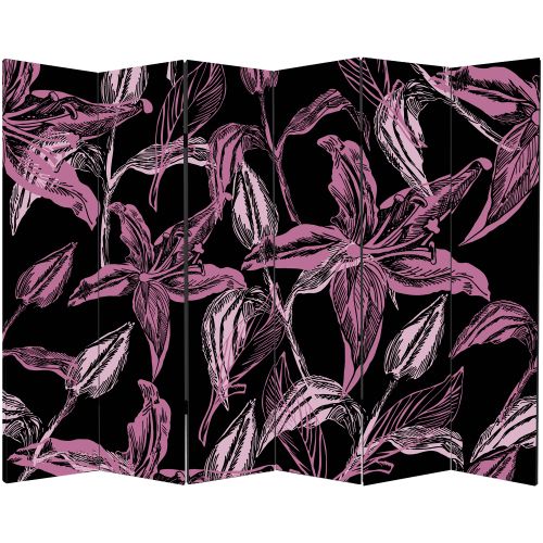 P0133_3 Decorative Screen Room divider Abstract flowers in purple and black (3,4,5 or 6 panels)