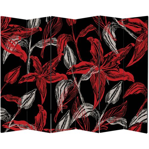 P0133_2 Decorative Screen Room divider Abstract flowers in red and black (3,4,5 or 6 panels)