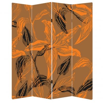 P0133_1 Декоративен параван Абстрактни цветя в оранжево и кафяво (3, 4 , 5 или 6 части)