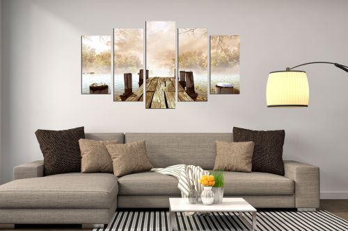 Canvas fine art decoration landscape with wooden pier brown