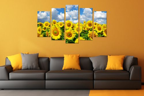 Canvas fine art decoration landscape with sunflowers field