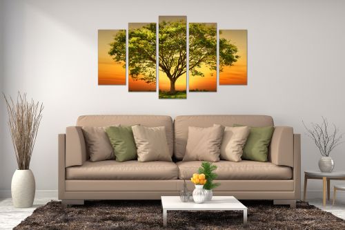 Canvas fine art decoration beautiful tree in green, orange and yellow