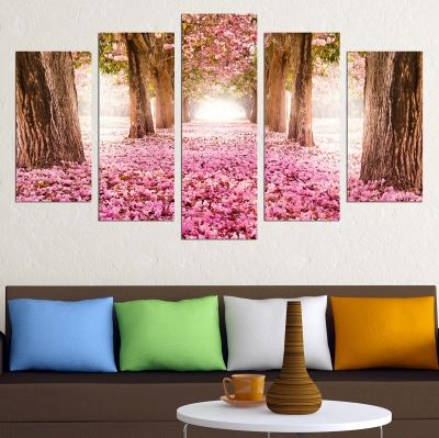 Картина от 5 части Пейзаж с красив парк в розово