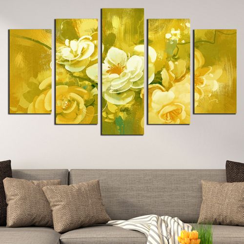 Canvas wall art for living room or bedroom with art flowers in yellow