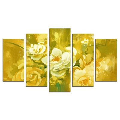 Картина пано от 5 части Арт цветя жъллто