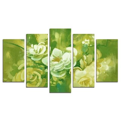 Картина пано от 5 части Арт цветя зелено