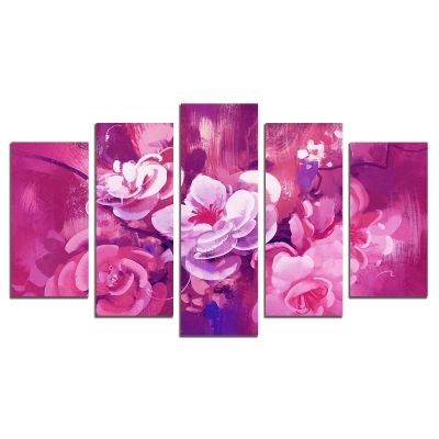Картина пано от 5 части Арт цветя лилаво