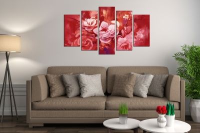 Арт пано за стена с цветя - червено