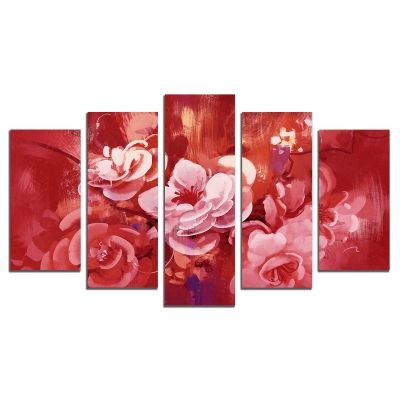 Картина пано от 5 части Арт цветя червено