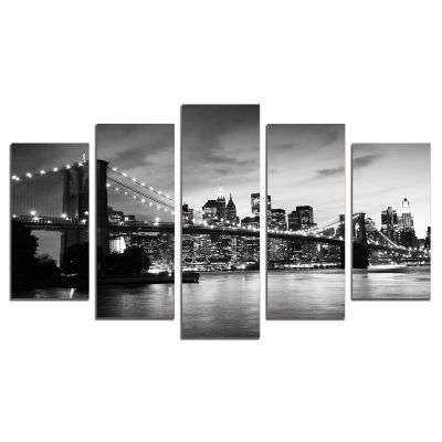 0157 Картина-пано от 5 части New York, Brooklyn Bridge