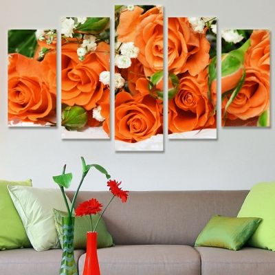 0094 Wall art decoration (set of 5 pieces) Orange roses