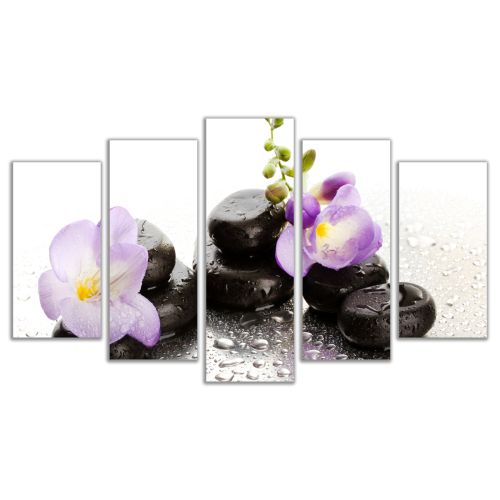 0325 Wall art decoration (set of 5 pieces) Stones and orchids