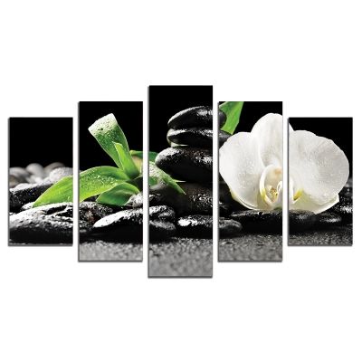 0355 Картина-пано от 5 части Бяла орхидея
