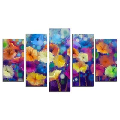 0703 Картина-пано от 5 части Абстрактни цветя