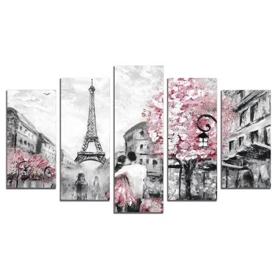 0416 Wall art decoration (set of 5 pieces) Lovers in Paris