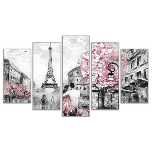 0416 Wall art decoration (set of 5 pieces) Lovers in Paris