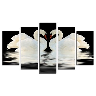 0430 Wall art decoration (set of 5 pieces) Swans in love (black and white)