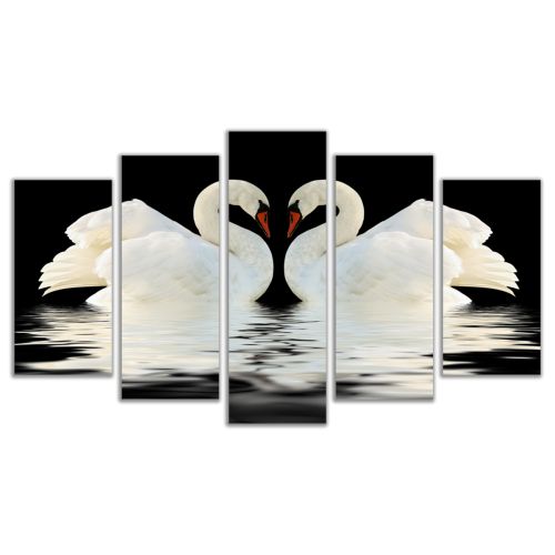 0430 Wall art decoration (set of 5 pieces) Swans in love (black and white)