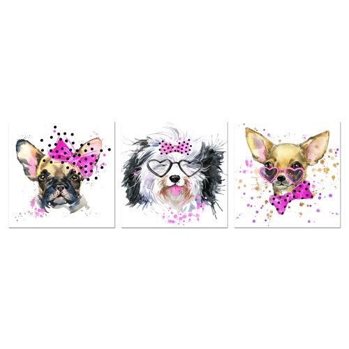 0635Wall art decoration (set of 3 pieces) Funny dogs