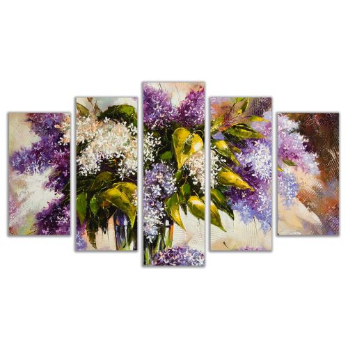 0436 Wall art decoration (set of 5 pieces) Lilac in a vase