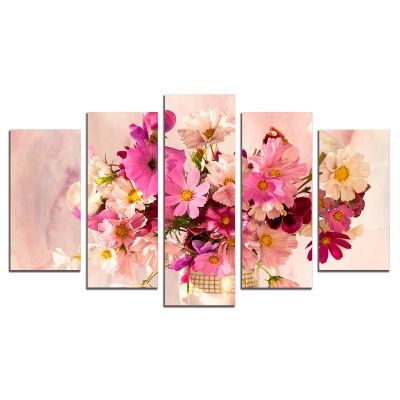 0447 Wall art decoration (set of 5 pieces) Delicate flowers