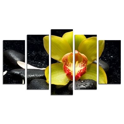 0456 Картина-пано от 5 части Жълта орхидея