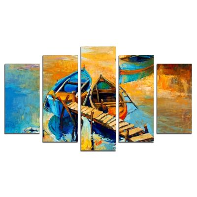 0461 Wall art decoration (set of 5 pieces) Sea landscape with boats