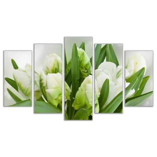 0475 Wall art decoration (set of 5 pieces) White tulips