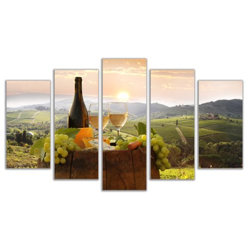 0481 Wall art decoration (set of 5 pieces) Landscape with white wine and grapes