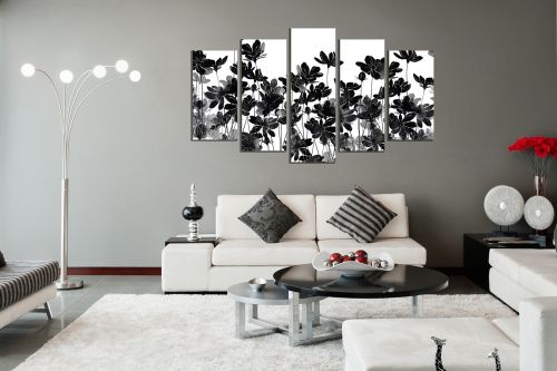 0712 Wall art decoration (set of 5 pieces) Jentle flowers on white background