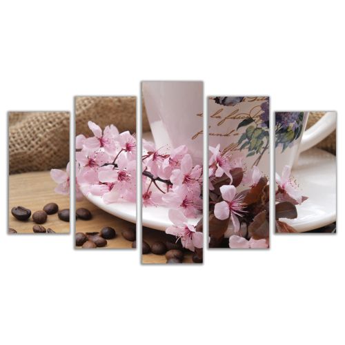 0535 Wall art decoration (set of 5 pieces) Spring coffee