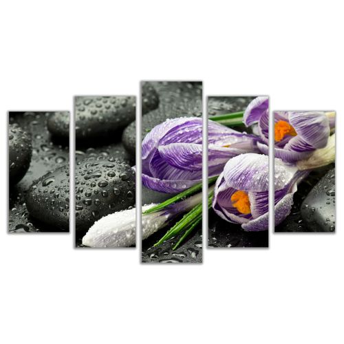 0590 Wall art decoration (set of 5 pieces) Zen composition with crocuses