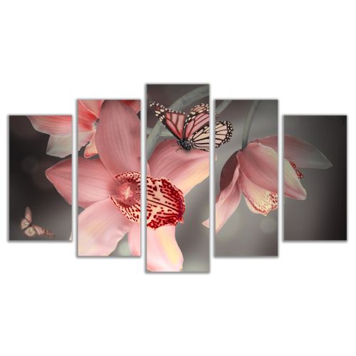 0612 Wall art decoration (set of 5 pieces) Orchids and butterflies