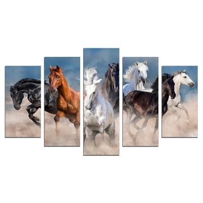 0617 Картина-пано от 5 части Диви коне