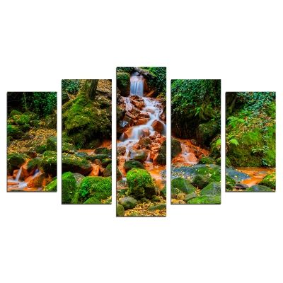 0644 Картина-пано от 5 части Пейзаж с водопад