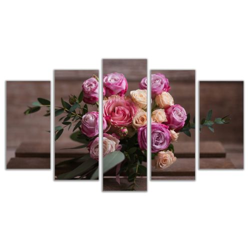 0433 Wall art decoration (set of 5 pieces) A bouquet of roses