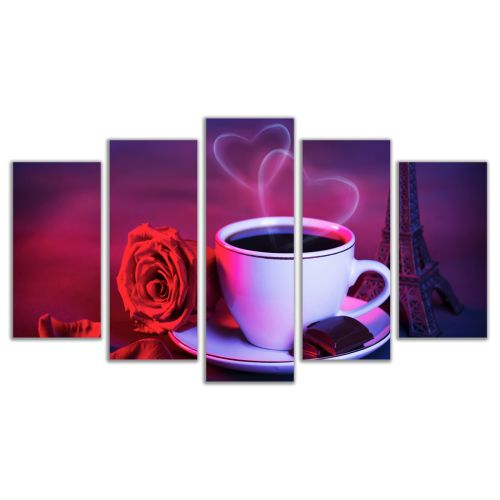 0495 Wall art decoration (set of 5 pieces) Romantic coffee