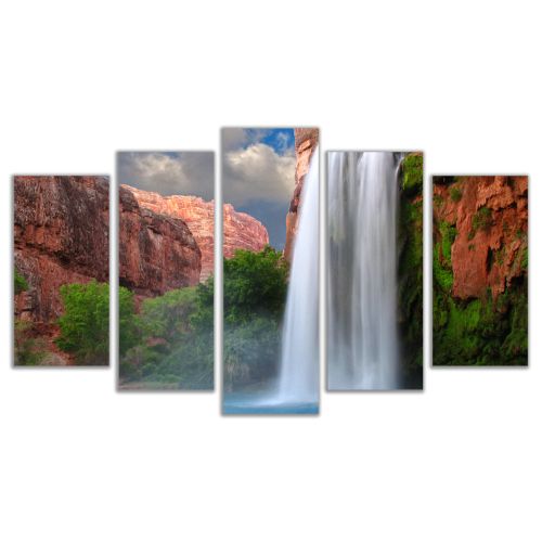 0521 Wall art decoration (set of 5 pieces) Landscape with waterfall