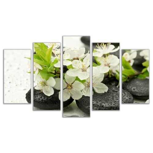 0552 Wall art decoration (set of 5 pieces) Composition with stones and blooming brunch