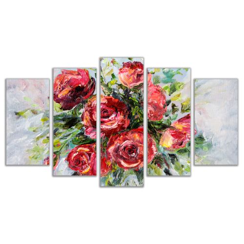 0563 Wall art decoration (set of 5 pieces) Red roses