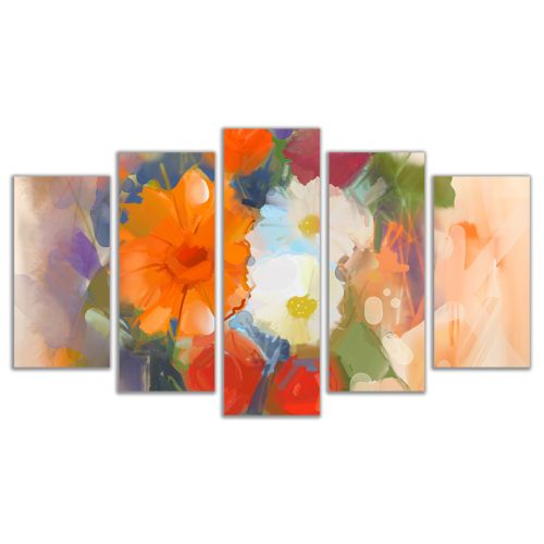 0592 Wall art decoration (set of 5 pieces) Abstract flowers