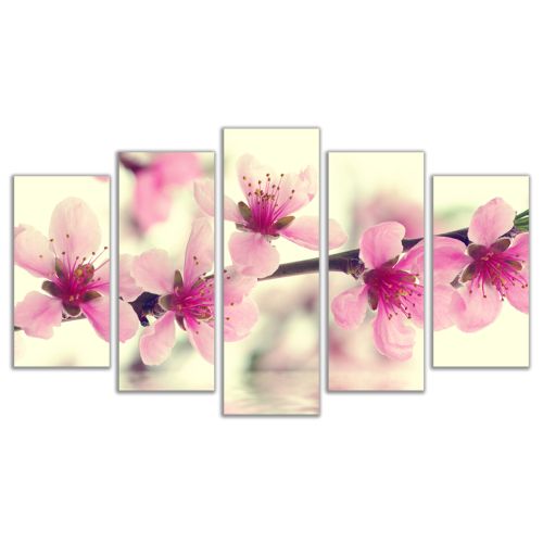 0636 Wall art decoration (set of 5 pieces) Branch with pink blossoms